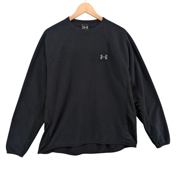 Under Armour Fleece Sweatshirt Mens Black Softshell Panels Long Sleeve Size L - Picture 1 of 11